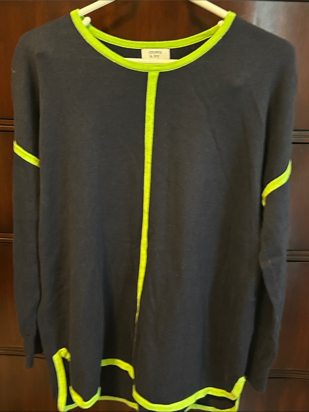 crown & ivy Navy Pullover with Neon Green Trim